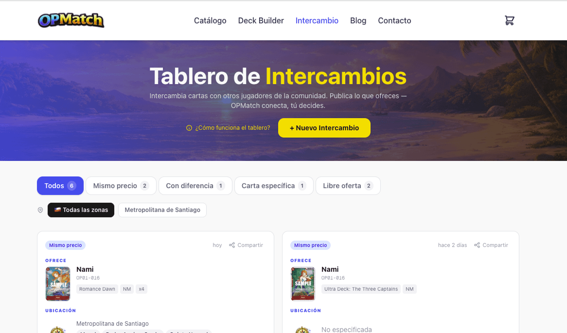 Cómo intercambiar cartas de One Piece Card Game con el Tablero de OPMatch